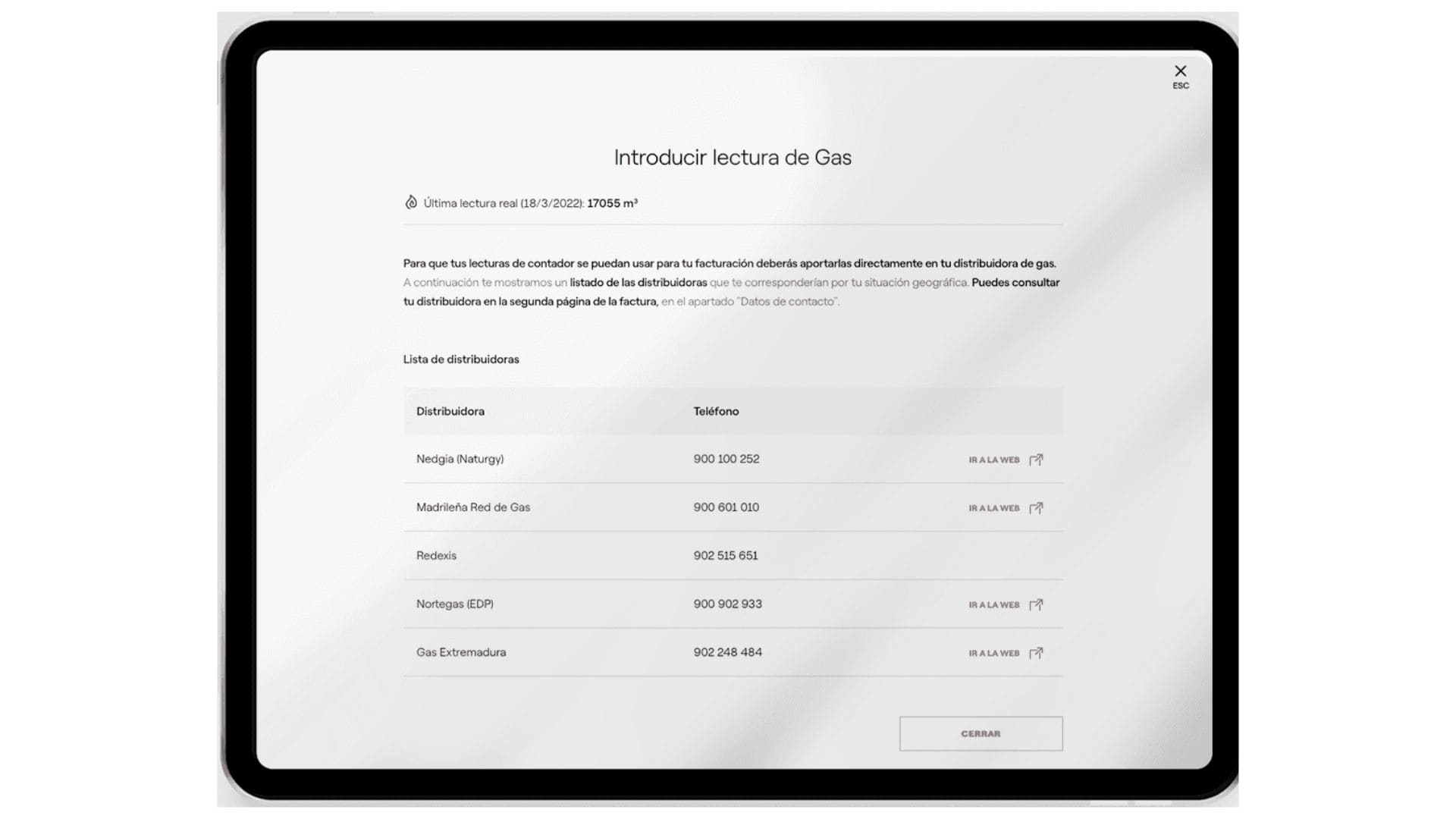 pasos para dar la lectura de gas a Endesa distribuidora