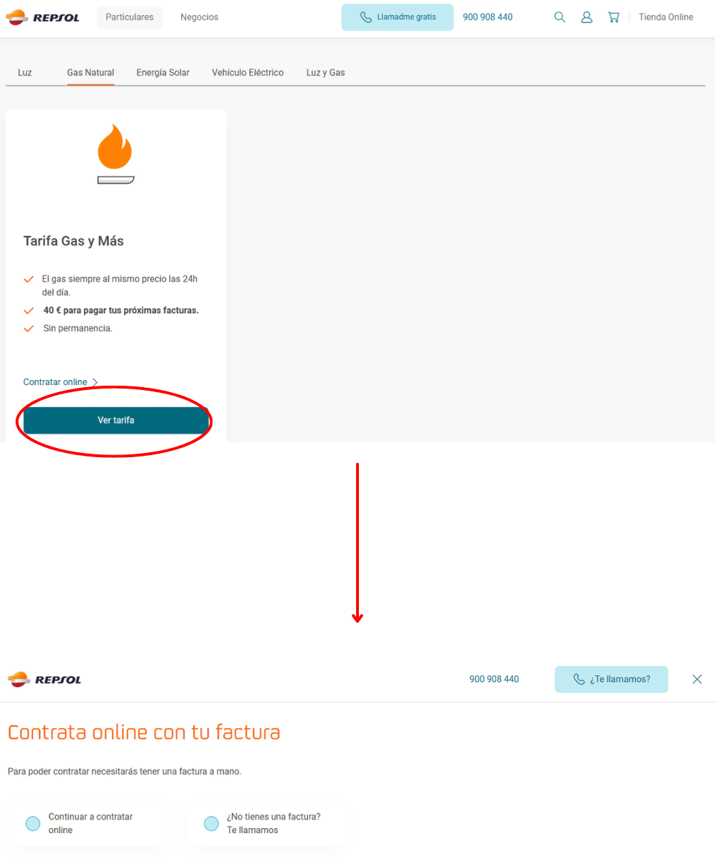 contratación tarifa gas Repsol online