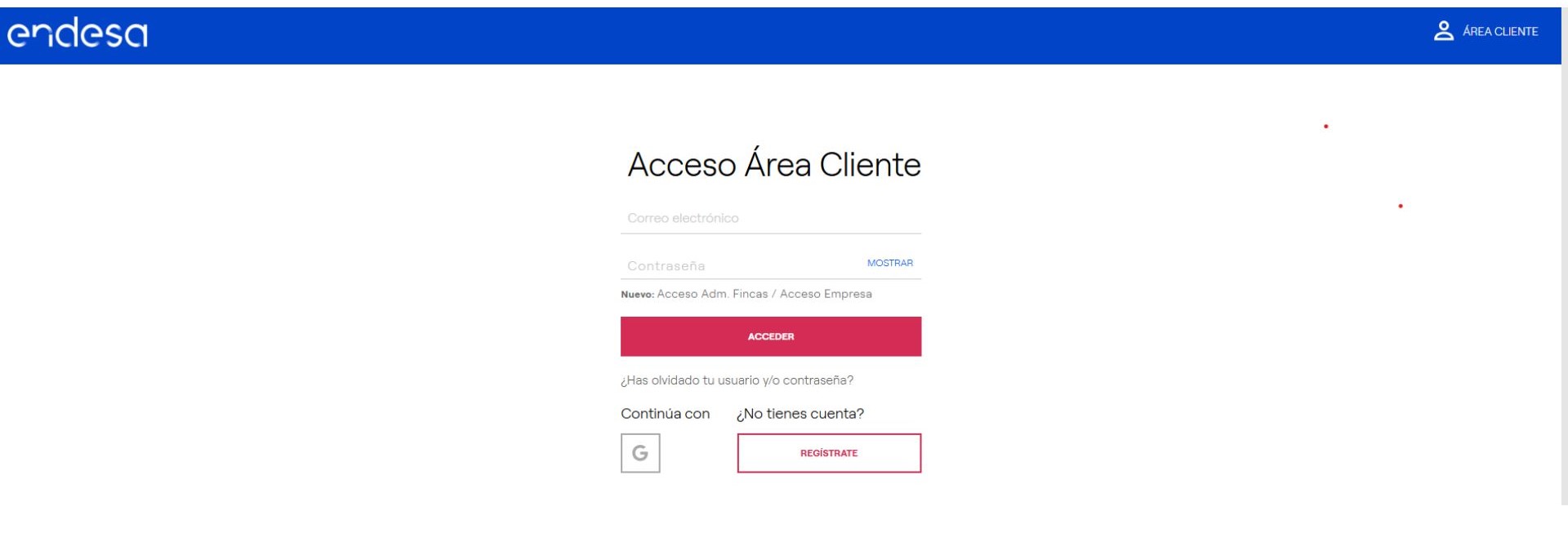 menú acceso área clientes Endesa