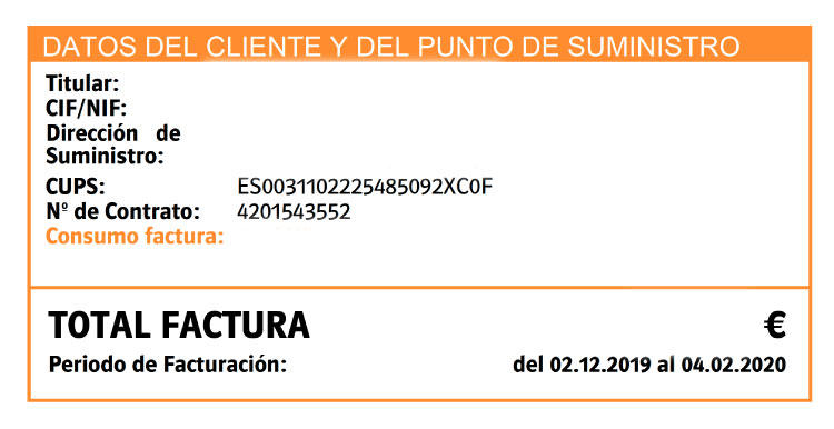 Imagen de la sección punto de suministro de la factura de Repsol